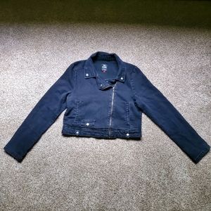 Almost Famous Cropped Black Moto Jean Jacket Size L